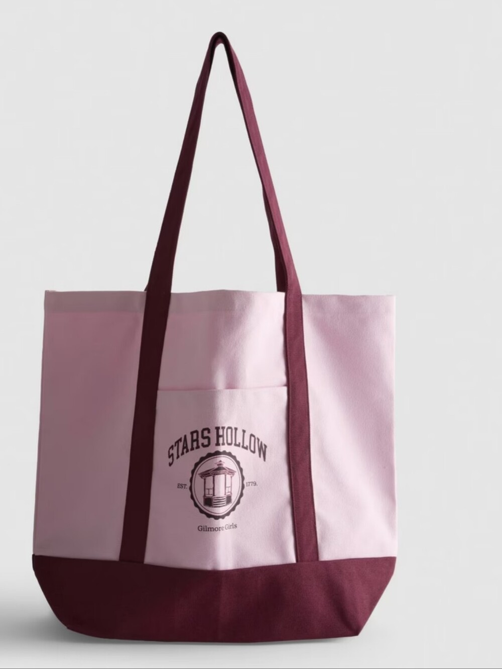 Stars Hollow Pink Large Canvas Tote with Burgundy Trim, Primark